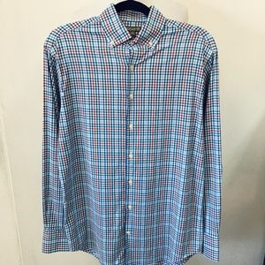 Peter Millar Blue and Red Plaid Button-Down Casual Shirt